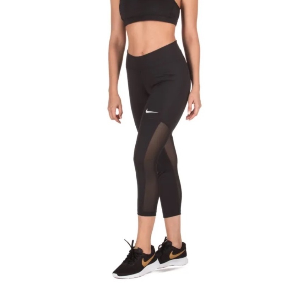 Nike Dri-FIT Womens Black Mesh Panel Cropped Leggings Capri Tights Size M